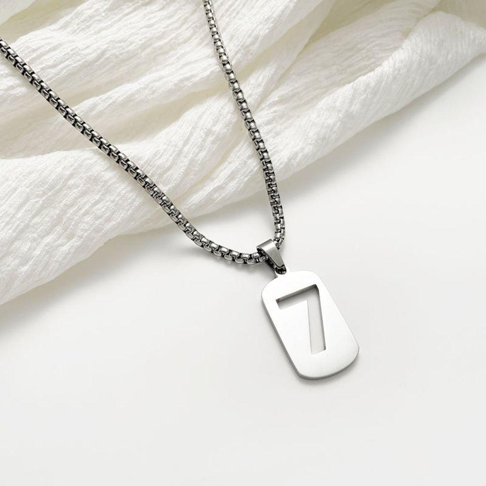 Lucky 7 Stainless Steel Unisex Necklace: Versatile Simple Harajuku Style, Titanium Chain, Fade-Resistant