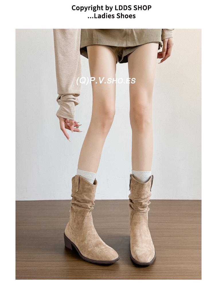 Women's Vintage Western Cowboy Ankle Boots - Ruched, Chunky Heel, Petite Height, Mid-Calf Martin Style