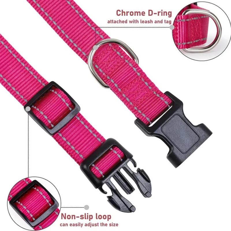 Adjustable Reflective Dog Collar Nylon Safety Pet Traction Rope Strap for Small To Medium-Sized Pets