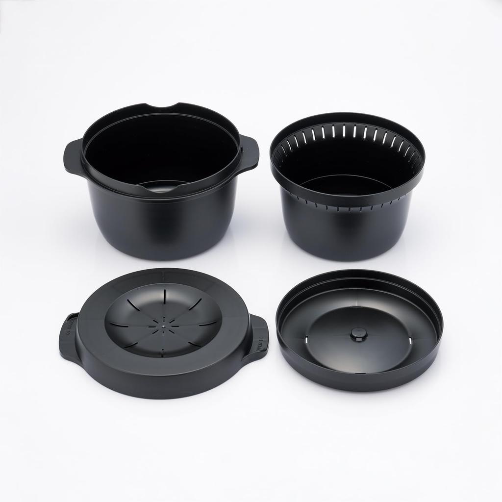 Skater Rice Steam Recipe Made in Maker, 2-cup capacity, Microwave-safe, Revolution, included, Japan, Black, MWMR2-A