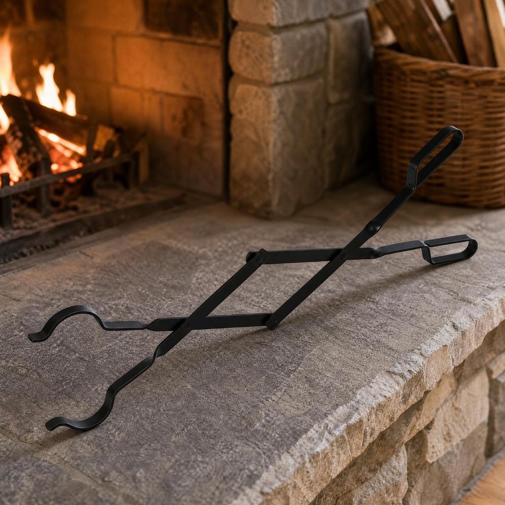 Folding Fireplace Log Tongs Lightweight Steel with Loop Handles