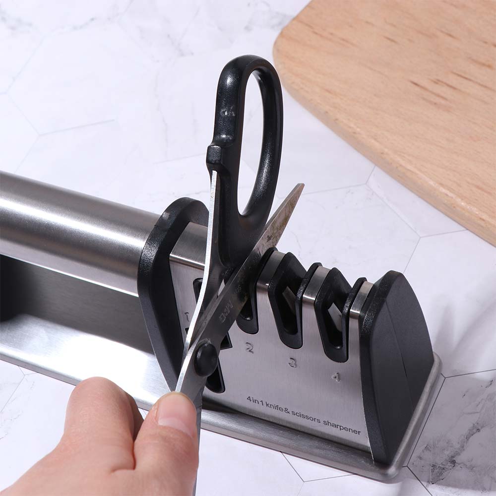 Kitchen Gadgets Manual 4 in 1 Sharpener Handheld Professional Kitchen Sharpening Stone Non-slip Base Whetstone Canteen