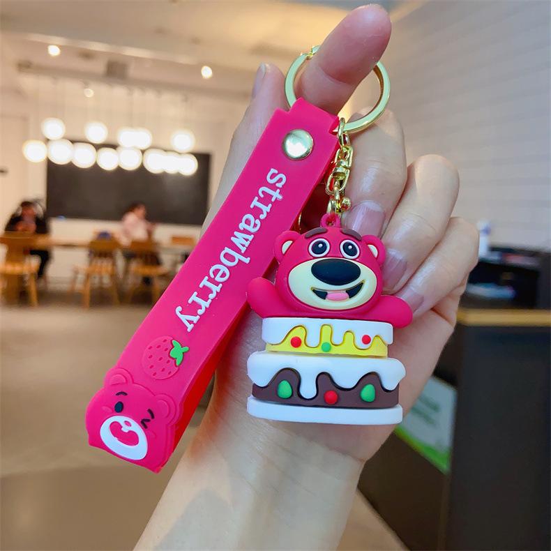 Cute Cartoon Strawberry Bear Silicone Keychain Couple Doll Car Key Chain Creative Gift Pendant