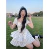 Preppy Style Dresses for Women Lovely Girls Fashion Floral Design Mini Sweet Chic Korean Young Summer Clothing All-match Casual