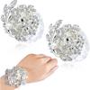 MTLEE 2 Pieces Rhinestone Wrist Corsage Wedding Corsage Wristlet Bracelet Silk Wrist Flower with Peal and Diamond for Wedding Bridesmaid Bridal