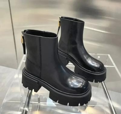 Modische Damen-Knöchelboots Hoher Absatz Runde Spitze Dicke Ferse Reißverschluss hinten Modestiefel Plateau-Schuhe Stiefel Damen 2026