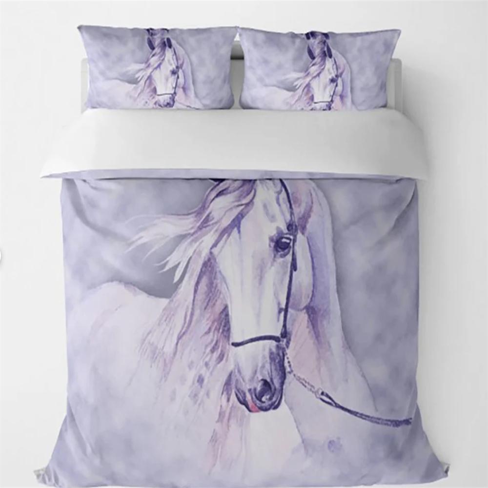 

Moonbeam Horse Design Duvet Cover Set W Pillowcases, Chinese Botanical Floral Nature Quilt Cover, Single Double Full Queen King EU Single 135x200cm