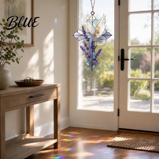 Indoor Outdoor Hanging Decor Acrylic Peace Pigeon Lavender Ornament Sun Catcher for Window Porch Garden Stained Glass Decoration with Sunlight