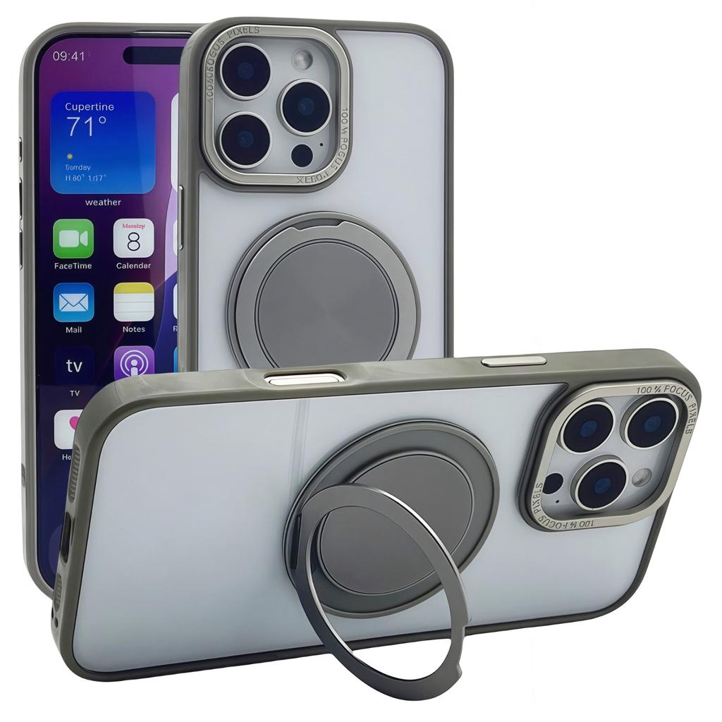 For iPhone 15 Pro Max Magnetic Case Acrylic TPU Phone Back Cover with Kickstand