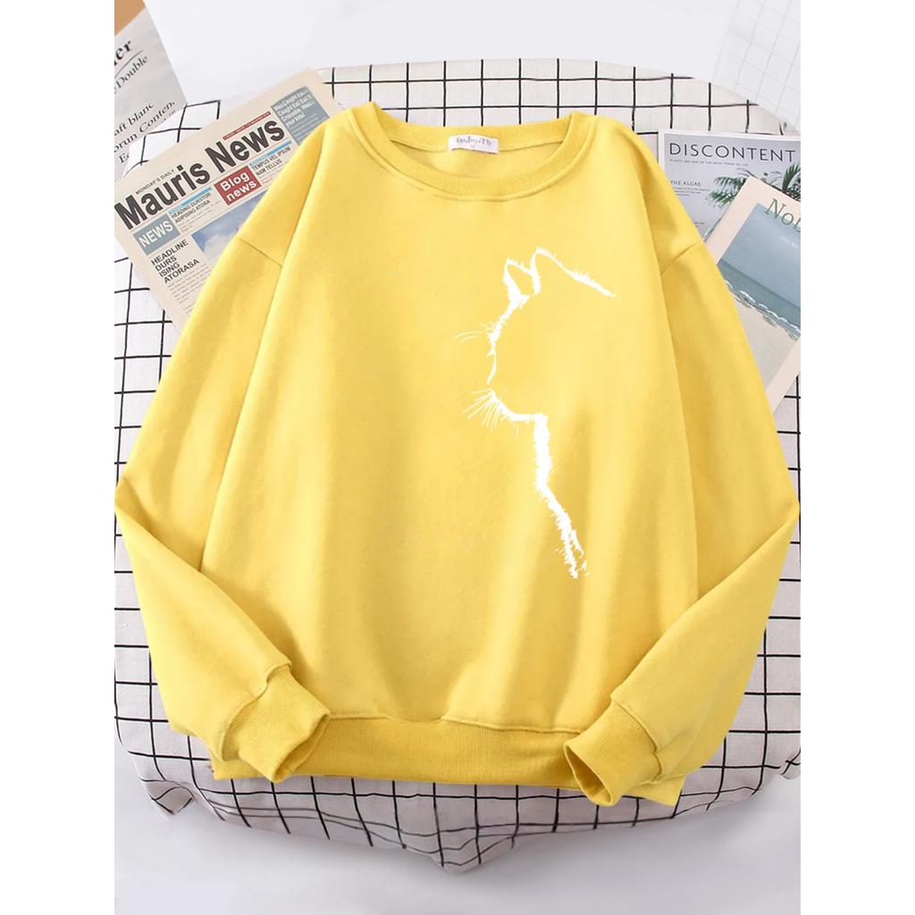 Simple Strokes Of Cat Pet Print Hoody Womens Shoulder Drop All-match Hoodies Simple S-4XL Hoodie Street Quality Clothing Female