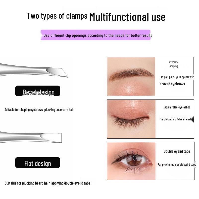 Multifunktionspinzette aus Edelstahl: Schräge & Flache Spitzen für Augenbrauen und Wimpern