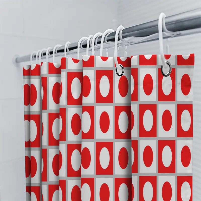 Modern Red White Bathroom Shower Curtain Polyester Fabric Waterproof Decoration Home Bathing Room Decor Customizable Size: 180cm