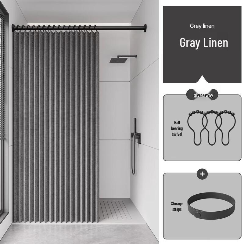 

Foldable Grey Linen Shower Curtain