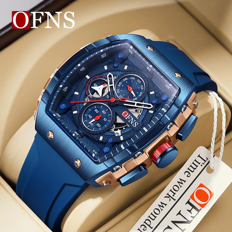 Men's Barrel-Shaped Multifunction Quartz Chronograph Watch with Calendar & Waterproof Feature