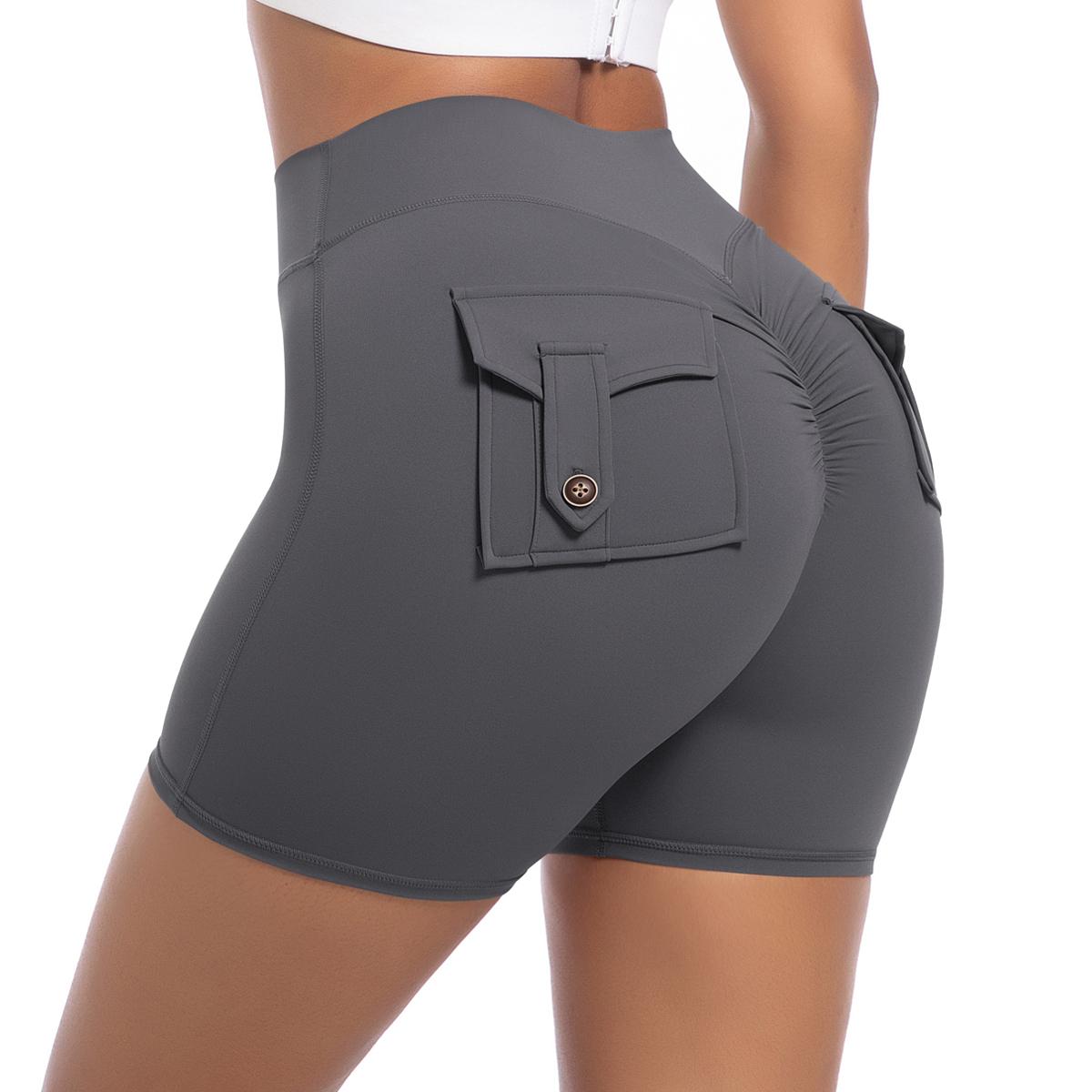 

Auroth женские шорты для йоги и спорта с карманами, эластичные, короткие леггинсы для фитнеса и спортзала, персиковые шорты на бедрах M