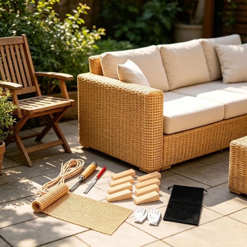 14 Piece Rattan Repair Set with Natural Rattan Sheet, Repair Parts and Hand Tool for Chair Reweaving, Seat Repair Supply