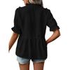 Womens Summer Casual Loose Blouses V-Neck Puff Sleeve Shirt