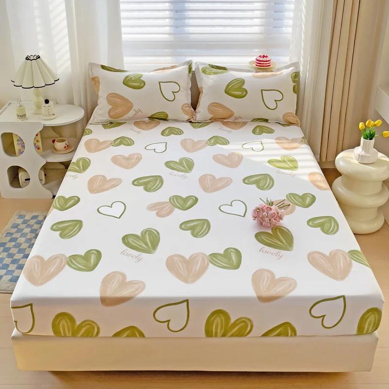 Pink Blooming Flowers Pattern Fitted Sheet Set 3Pcs Romantic Skin Friendly Comfortable Soft Mattress Cover with Elastic Band