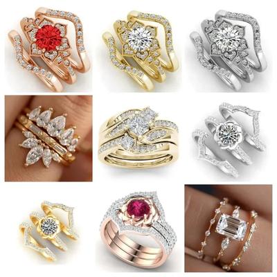 Women's Ring Three Sets Elegant Simple Atmosphere Artificial Zircon Trend Niche Design Sense Party Luxury