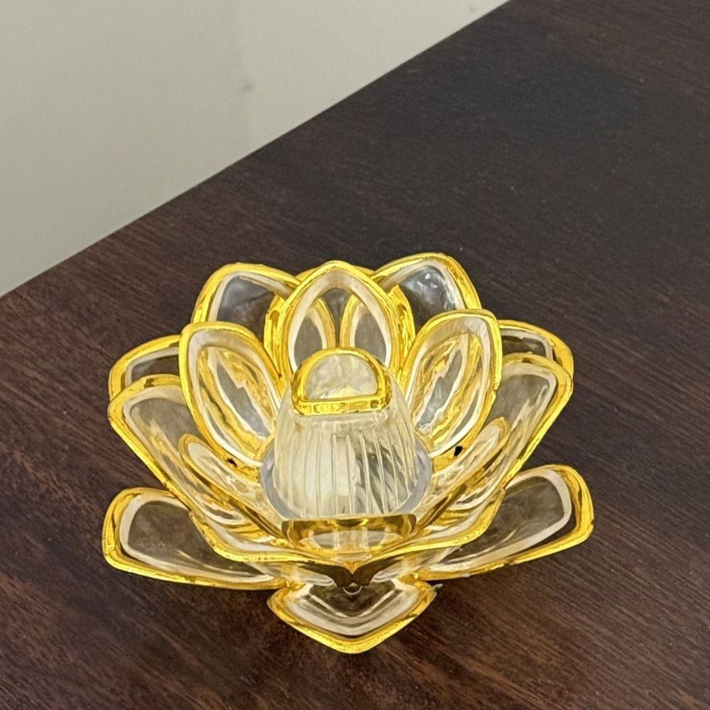Realistic Flicker LED Flameless Candle Lotus Outline Design Soft LED Light Source LED Lotus Lamp Button Battery Powered