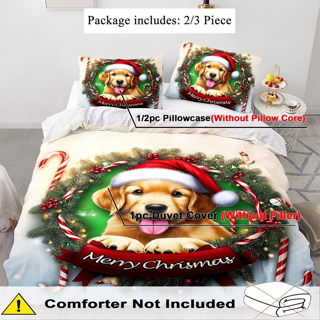 Christmas Duvet Cover Set, Christmas gift bedding set, pet dog print duvet cover for bedroom, hotel, dormitory