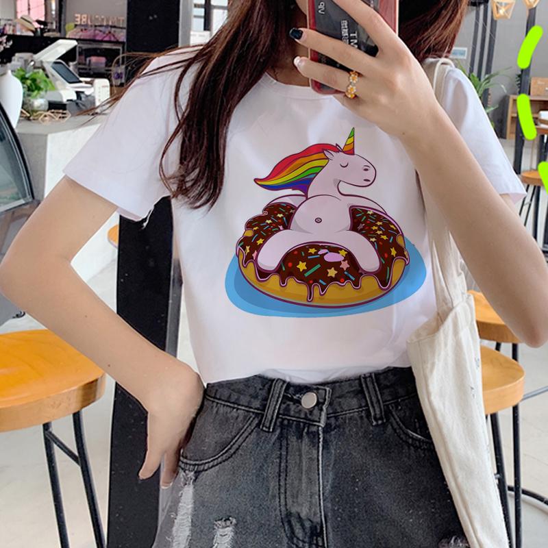 Unicorn Kawaii Harajuku T Shirt Women Ullzang Funny Cartoon Cute T-Shirt 90S Korean Style Tshirt Graphic Printed Top Tees Female