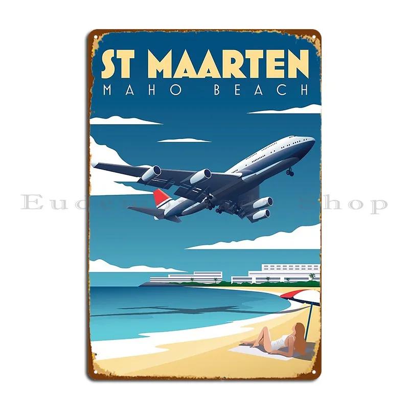 St Maarten Maho Beach Aviation Metal Plaque Poster PaintingPrinting Plaques Pub Plates Wall Decor Tin Sign Poster 20x30cm(7.8x11.8inch)