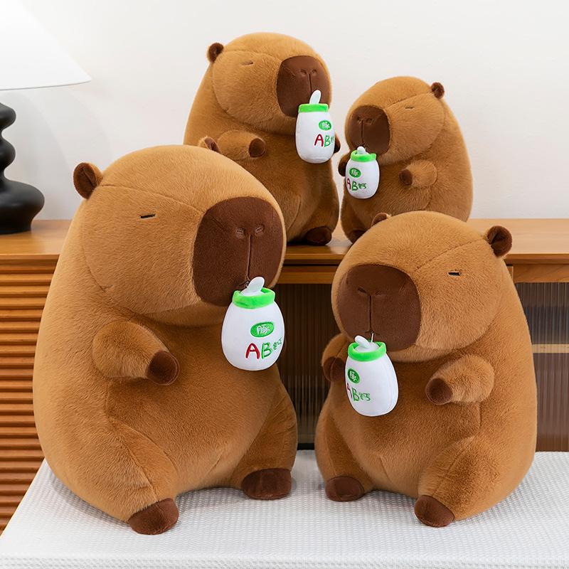 Cute Bottle Capybar Plush Toys Children's Meal Comfort Doll Bedroom Ornaments Mother and Baby Shop Gifts
