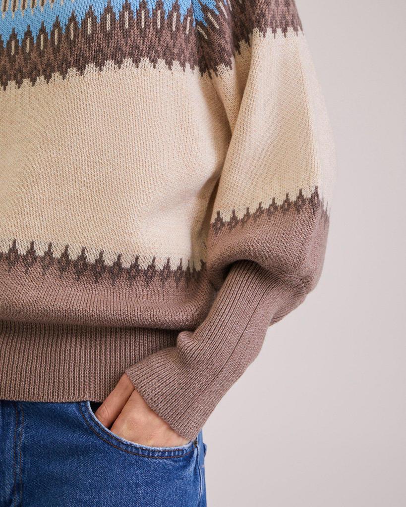 European & American Retro Patchwork Knit Sweater - Autumn/Winter, Round Neck, Long Sleeve