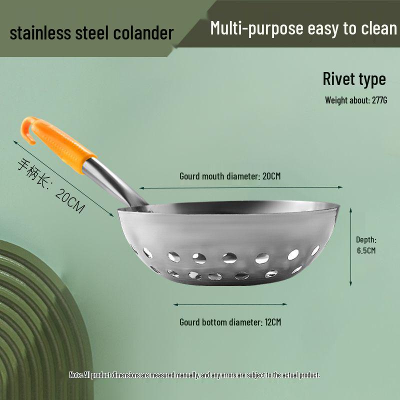 Stainless Steel Large Hole Strainer Ladle for Liangfen, Sweet Potato Starch, Dumpling Soup, and Noodles.