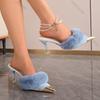 Damen Flauschige Absatz-Mules Metall-Zehen-Slipper für Damen Mode Plüsch Größe Frühling Herbst Hohe Absätze Outdoor Baotou Halbslipper