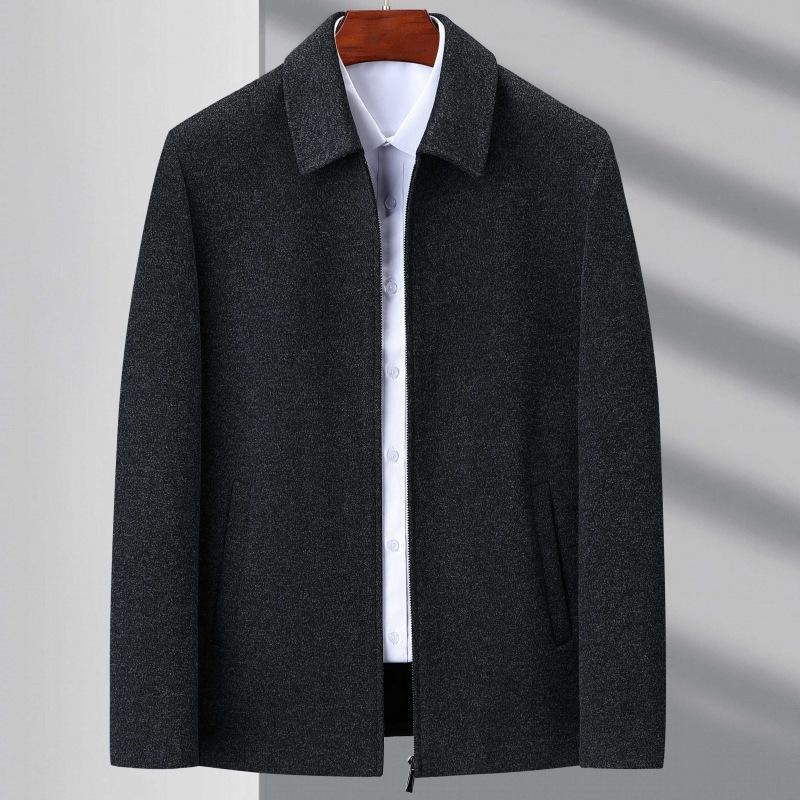 Wool Jacket Men's Autumn and Winter Wool Solid Color Lapel Top Middle-aged and Elderly Dad Casual Leader Cadre Jacket