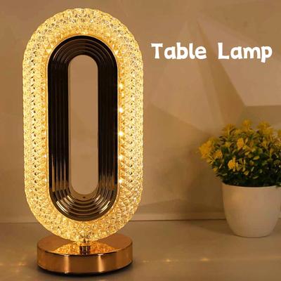 Modern Lüks Oval USB Şarj Edilebilir Kristal Masa Lambası Oturma Odası Yatak Odası Başucu Yaratıcı Dekorasyon Atmosfer Gece Lambası