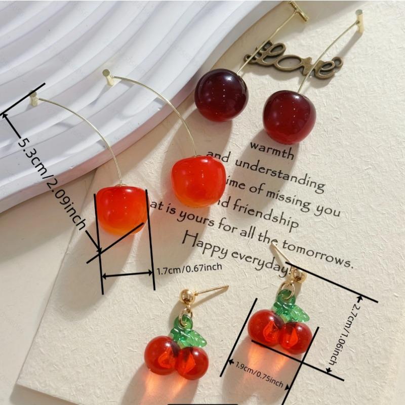 New Cute Simulation Red Cherry Earrings for Women Girl Sweet Resin Hot Sale Earring Student Fruit Fashion Zircon Gift