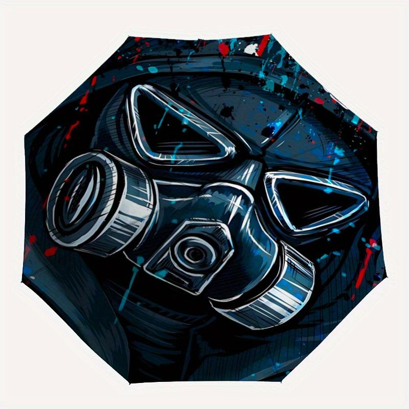 

1pc Gas Mask Automatic Folding Umbrella - Lightweight, Retractable Design with 8-Rib Durability, Perfect for Outdoor Adventures, Fashionable
