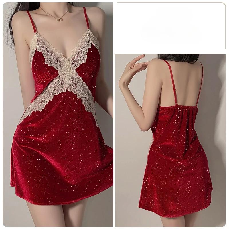 

Пижама из серебристого бархата с блестками, женская ночная рубашка, сексуальная кружевная пижама с нагрудными подкладками XL