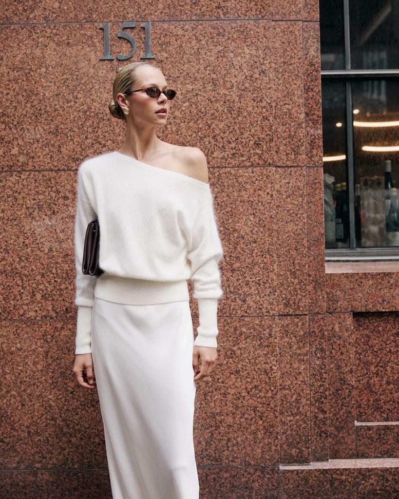 Women's Sexy Off-the-Shoulder Slimming Knit Sweater – Versatile Solid Color Cold Shoulder Top