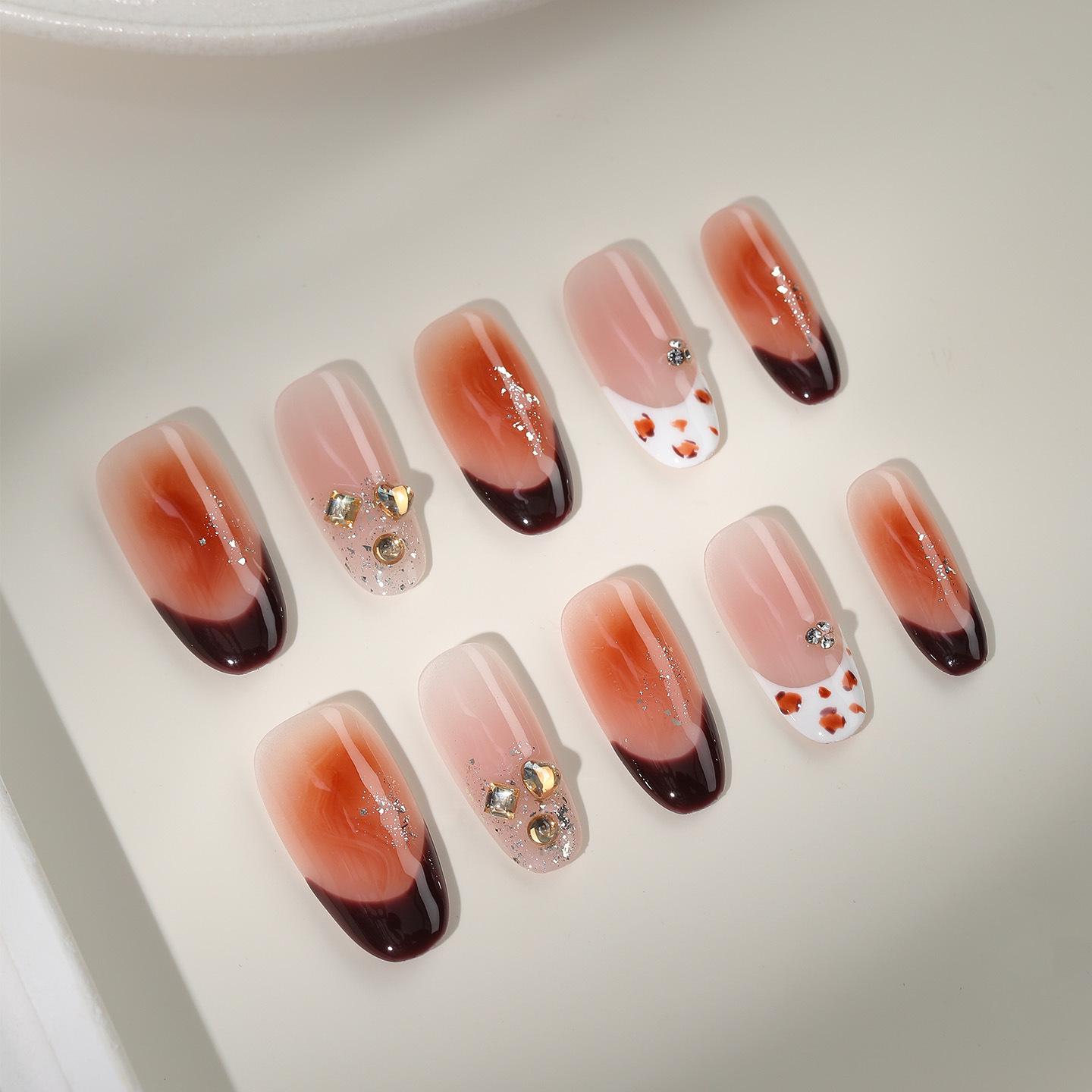 Zhuoshimei Handmade Leopard Print French Nails - Autumn/Winter Collection M - Curvy Hand Friends Set