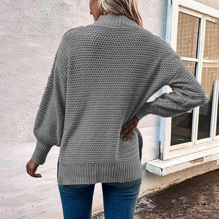 Women Warm Knitted Sweater Round Neck Pullover Jumpers Long Sleeve High Collar Knit Sweaters Tops Outerwear