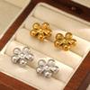 Style Stainless Steel Floral Stud Earrings For Women With Gold Plating