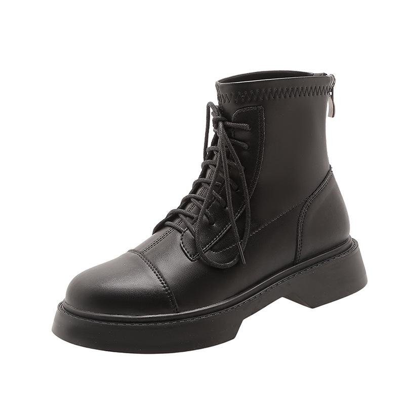 Thick-soled Martin boots women's autumn and winter new British style brown elastic thin boots short soft leather short boots