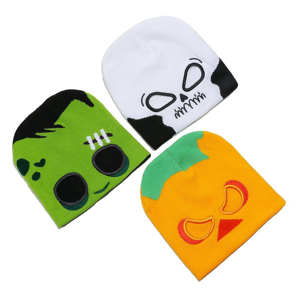 Halloween personality funny exposed wool hat warm letter pullover hat hip hop trend cartoon animation knitted hat