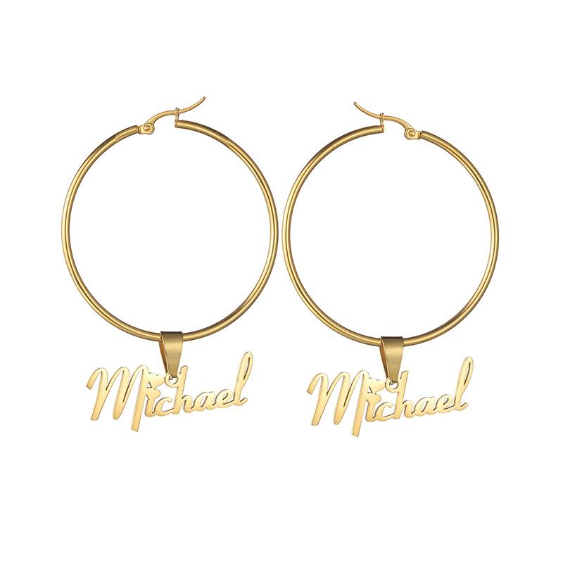 Shunquan Jewelry Personalized Custom Name Hoop Earrings 316 Stainless Steel Round Earrings Letter Hypoallergenic Women's Style