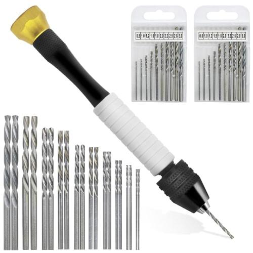 AIFUDA Hand Drill for Jewelry Making, AIFUDA Hand Pin Vise, Micro Twist Drill Bit Set (0.8mm-3.0mm) for Resin, Rotary Tool for Wood, Jewelry, Plastic,