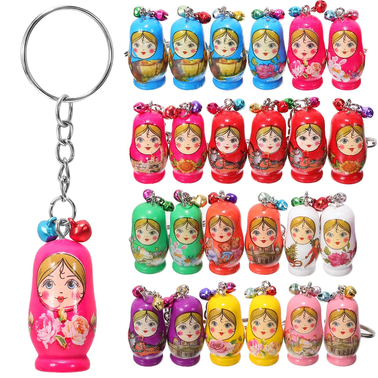 DEARMAMY Милые Маленькие Матрешки Брелки, Набор из 12 штук, Забавные Брелоки для Сумки, Идеально для Рождества или Хэллоуина, Случайные Дизайны