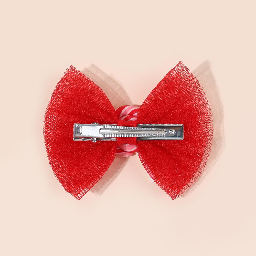 2Pcs Cute Lollipop Bow Hair Clips Sweet Mesh Bow Heart Hairpins Pom-Pom Accent Barrette For Girls Children Hair Accessories
