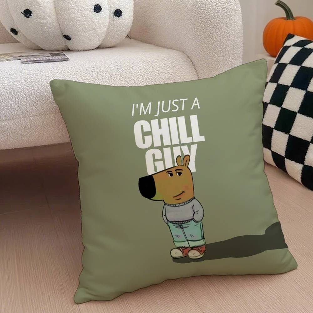 C-Chill Guy Pillow Case Anti-Dustmite Pillowcase Invisible Zipper Silky Short Plush Sofa Cushion Cover