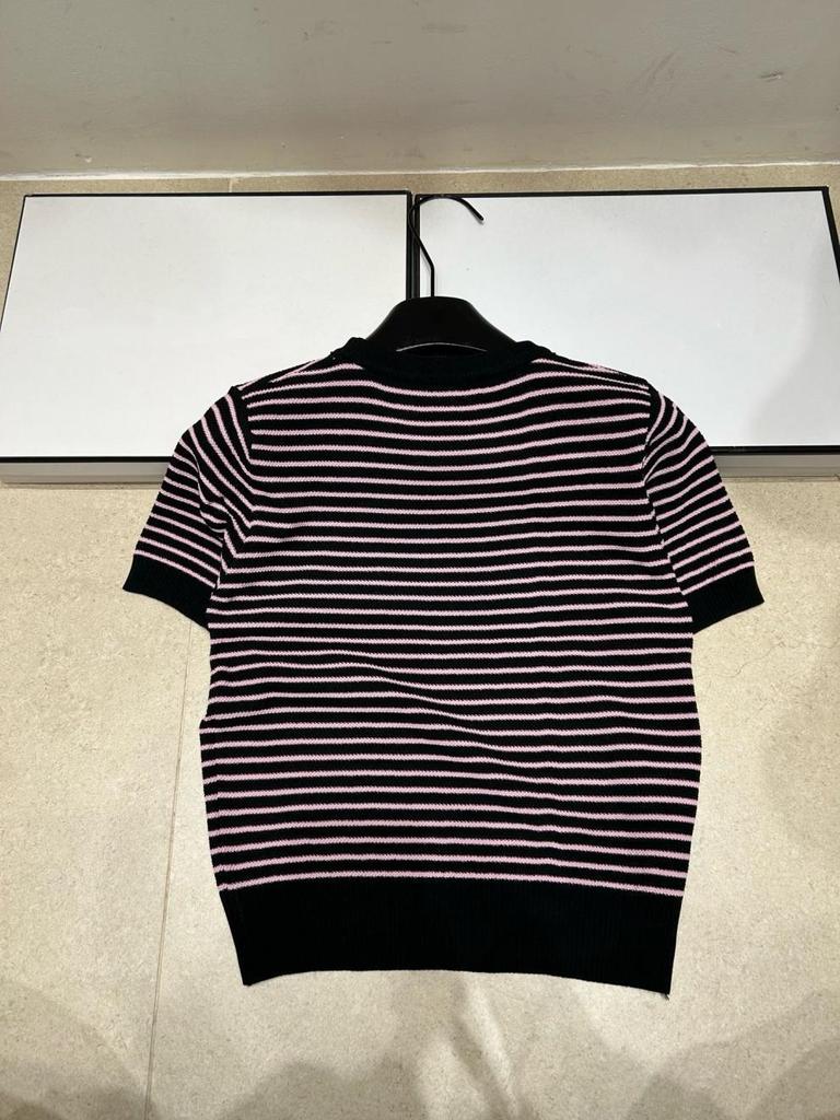 2026 Women's Summer Signature Stripe Knit Top – Casual, Versatile, Age-Reducing, Round Neck, Short Sleeve
