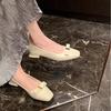 Fashion Single Shoes Women 2025 New Spring Square Toe Bow Block Heel Red Light Mouth Grandma Shoes