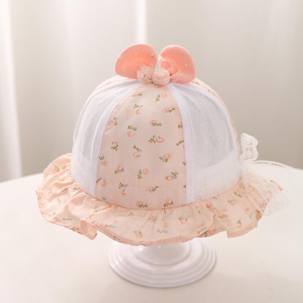 Sweet Floral Print Baby Girl Sun Hat Summer Thin Mesh Breathable Fisherman Cap for Toddler Girls Ruffle Brim Sun Visor Hats